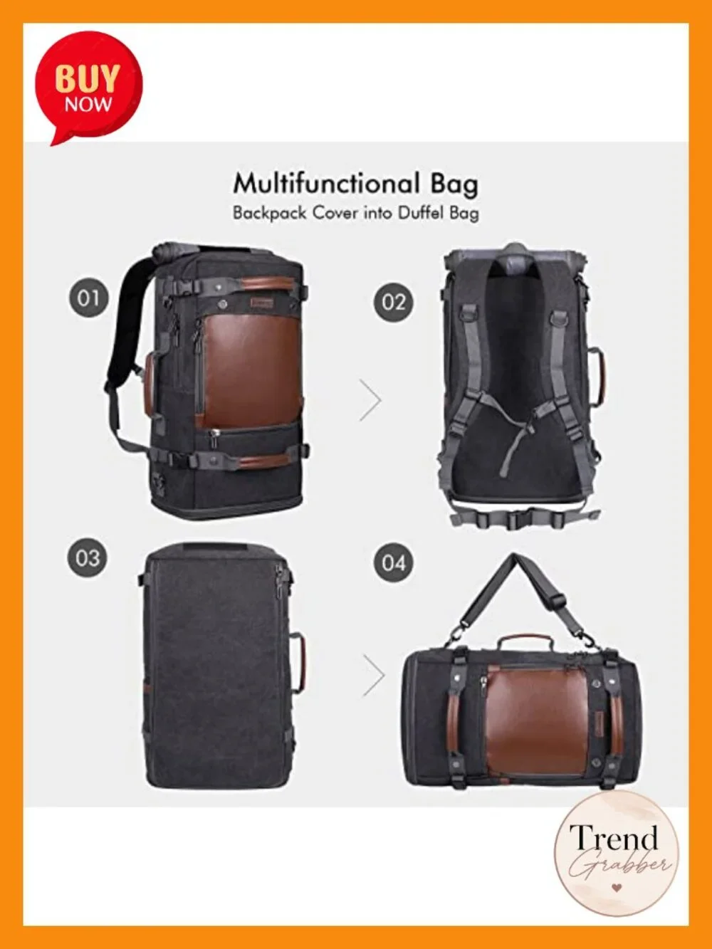 Large Canvas 3-in-1 Travel Backpack Convertible Duffel for Men, Fits 16 Inch